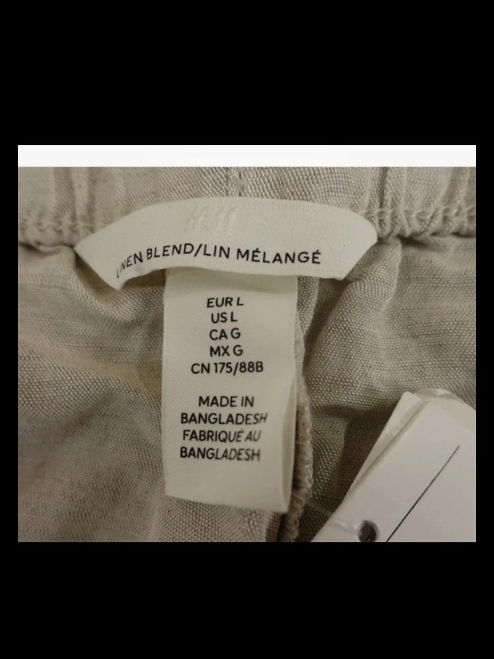 H&M Womens Large Light Beige Linen-Blend Elastic Waist Straight Leg Pants NWT
